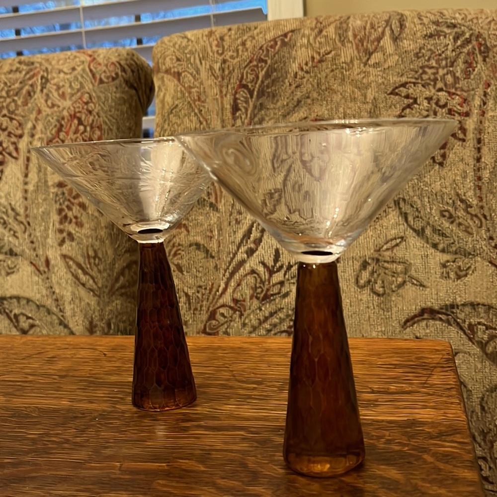 Martini Glasses Artland Prescott Amber Honeycomb Stem Hand Blown 2